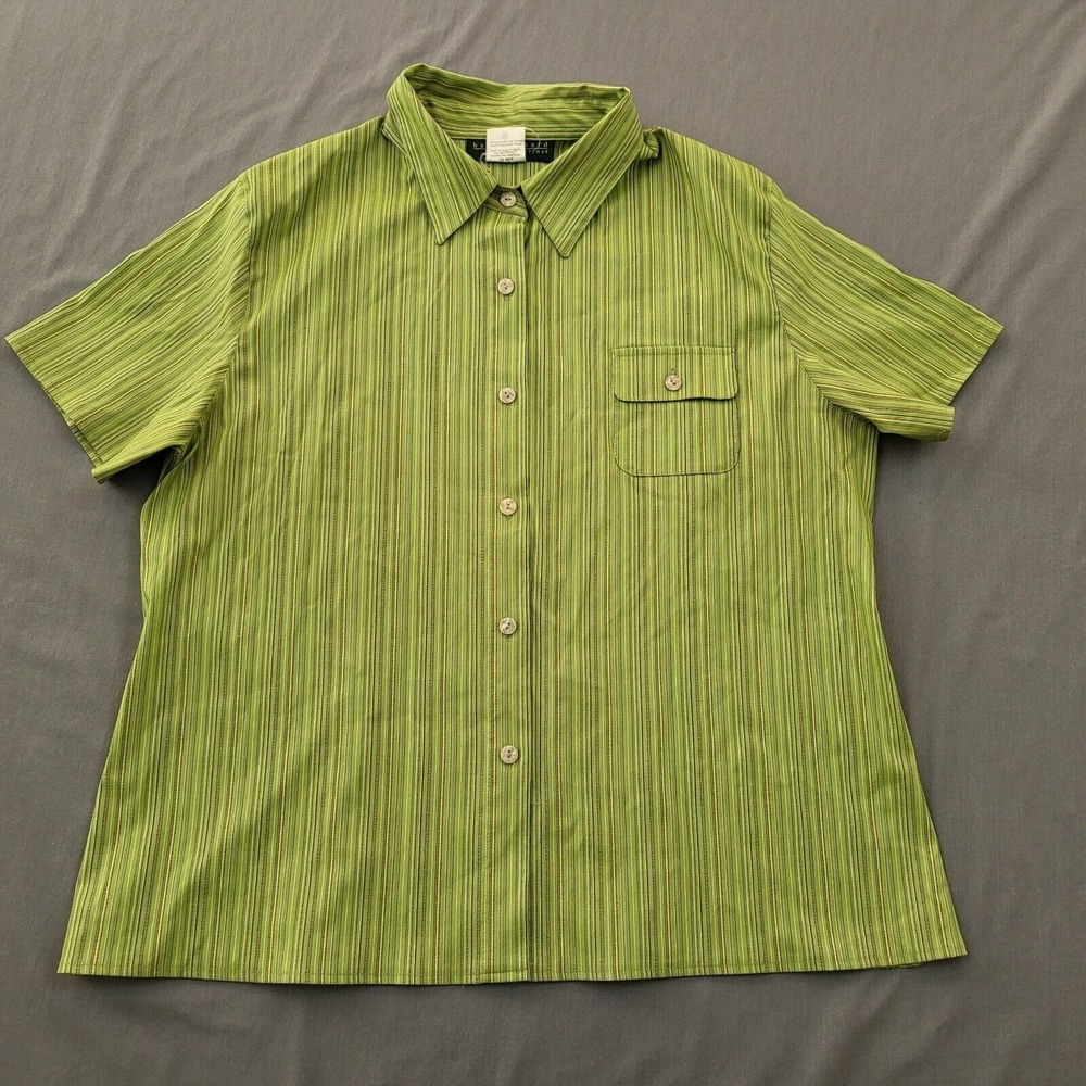 Harve Benard Green Striped Short Sleeve Button Down Shirt Plus Size 18 Russia